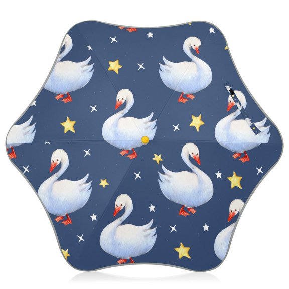 Goose Star Pattern Kids Umbrella Rain Umbrella Clear Grip Handle Folding Umbrellas UV50+ 35in