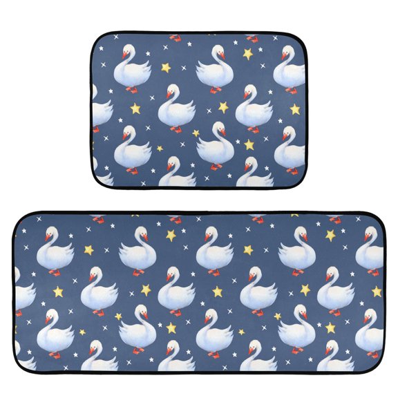 Goose Star Pattern Kitchen Mat 2 Piece Non Slip Absorbent carpet Floor Mat 19.7x27.6in+19.7x47.2in