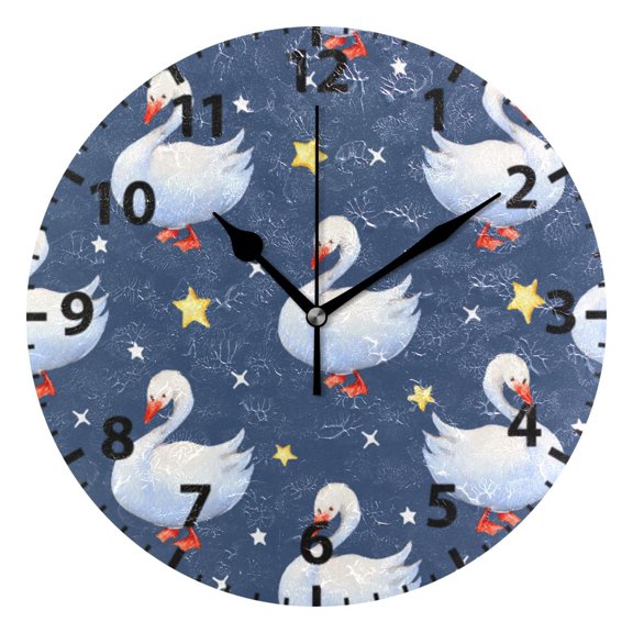 Goose Star Pattern Wall Clock 10in Round Artistic Oil Painting Home Decor Desk Table Clock