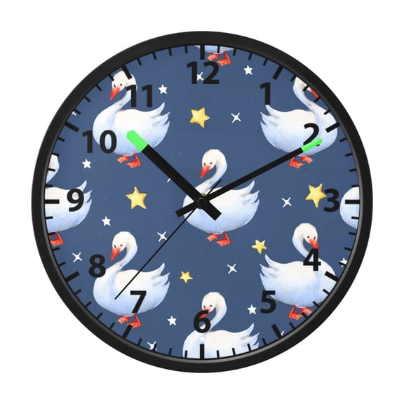 Goose Star Pattern Wall Clock 12 Inch Voice Activated Night Light Silent Non Ticking