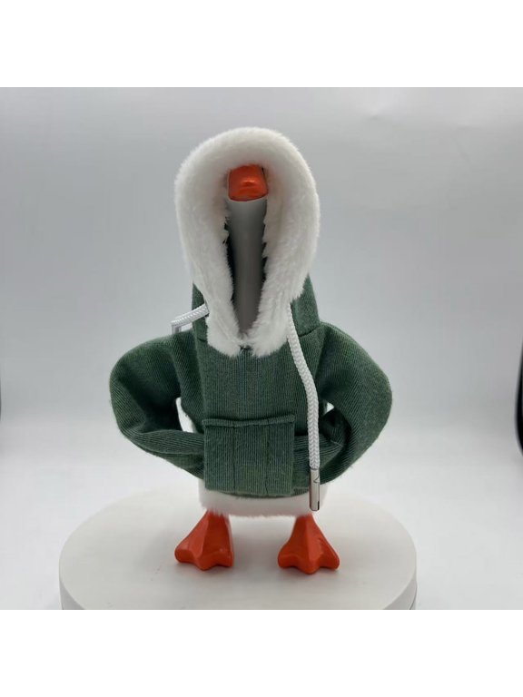 Goose Statue Decoration, Mini Desktop Goose Figurine with Hoodie Outfit, 7 Inch Porch Goose Accessories Magnetic Goose Keychain Clothes for Table Decor