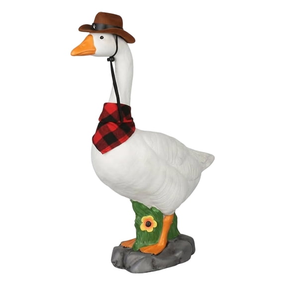 Goose Statue Large Porch Garden Decor Resin Hollow Realistic with Removable Cowboy Hat Bandana Wind-Resistant for Outdoor Yard Patio