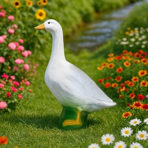 Goose Statue, Resin Porch Goose Decorations Outdoor, Large White Geese Garden Animal Figurine for Patio, Balcony, or Front Porch Decor, White