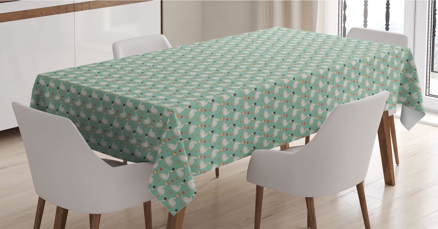 Goose Tablecloth, Romantic Repeated Geese in Hats Ladies and Gentlemen ...