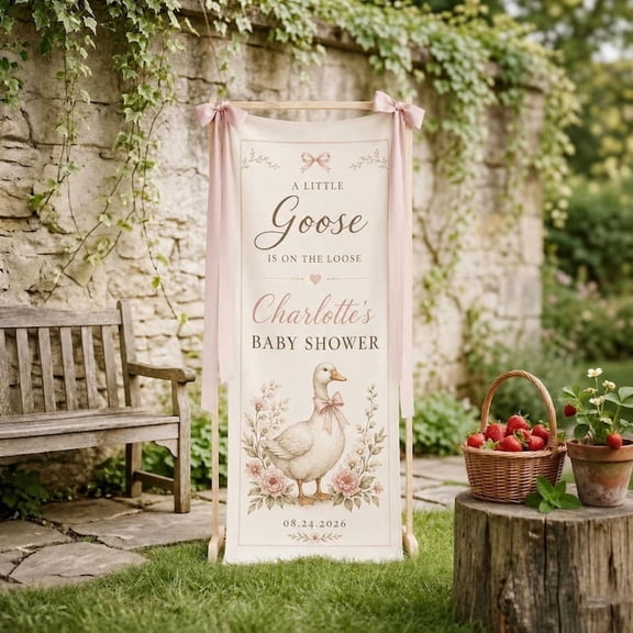 Goose Theme Fabric Welcome Banner, Custom Party Sign, Personalized Name and Date Backdrop, Event Decor Gift