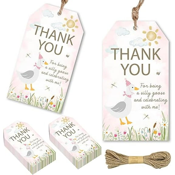 Goose Themed Birthday Party Decorations, Goose Thank You Tags One Silly Goose Party Gifts Pink Goose 1st Birthday Favors for Girls 1st Birthday Party Supplies