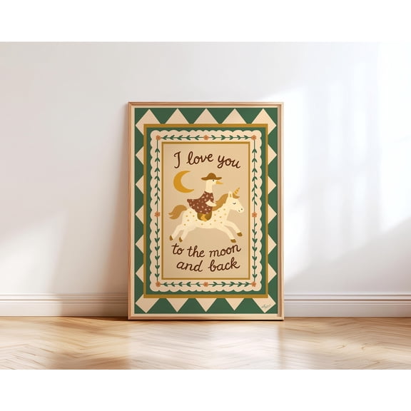 Goose Unicorn Nursery Wall Art Baby Shower Boho Animal Moon Unframed Paper Poster 8x10in