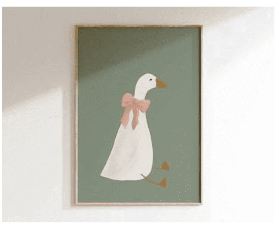 Goose Wall Art Cute Goose Poster Sage Green Nursery Decor Farm Animal ...