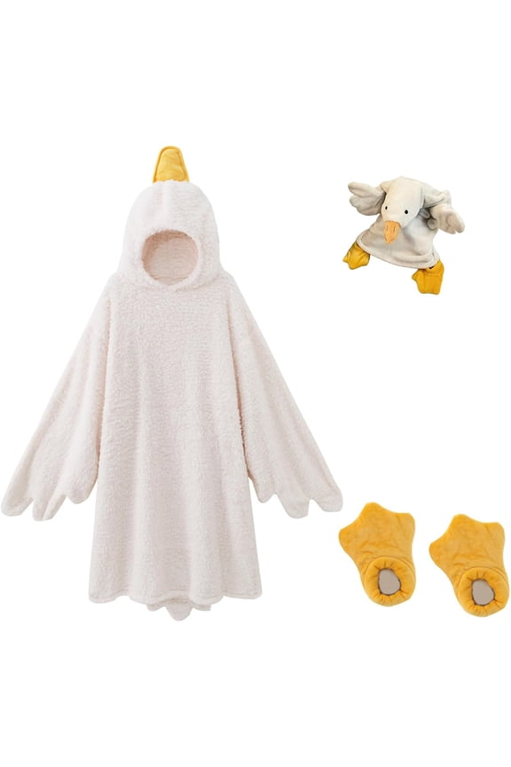 Goose Wearable Blanket Hoodie for Adults & Kids, Funny Duck Onesie Blanket, Warm Hooded Blanket with Sleeves for Lounging
