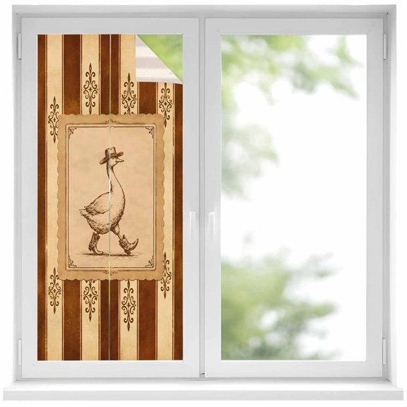 Goose Window Privacy Film 17.7x39.3in Vintage Rustic Western Farmhouse Beige Brown Stripe Decorative Window Film with Static Cling, UV Filtering Window Cling Privacy Film for Glass Doors and Windows