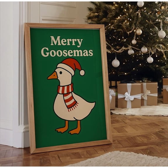 Goose Winter Poster: Festive Goose Poster, Stretched Canvas Size 12x18