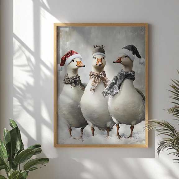 Goose Winter Poster with Rustic Farm Animal Decor Unframed Paper Print