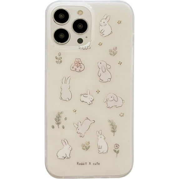 Goose Yellow Floral Bunny Phone Case for iPhone 15 Pro, Cute Korea Lovely Rabbit Flower Plants Cartoon Case for Women Girls