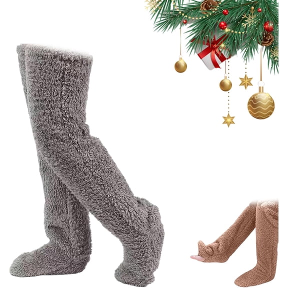 Goose down Knee Socks for Christmas, 2025 New Winter Warm Long Fuzzy Thigh High Socks, Plush Knee High Sock
