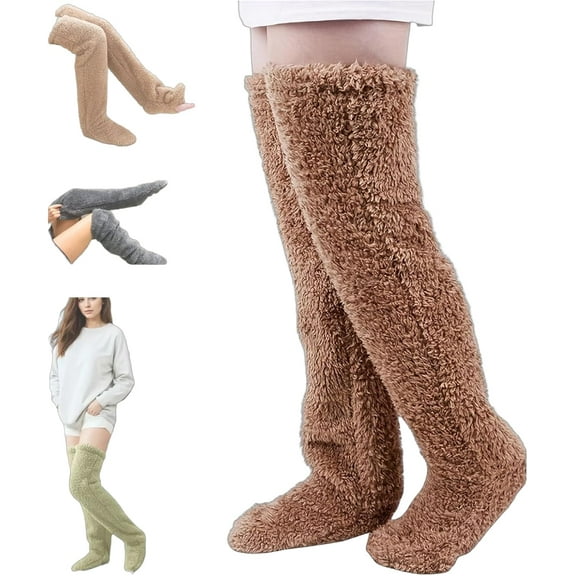 Goose down Knee Socks for Christmas, 2026 New Winter Warm Long Fuzzy Thigh High Socks, Plush Knee High Sock