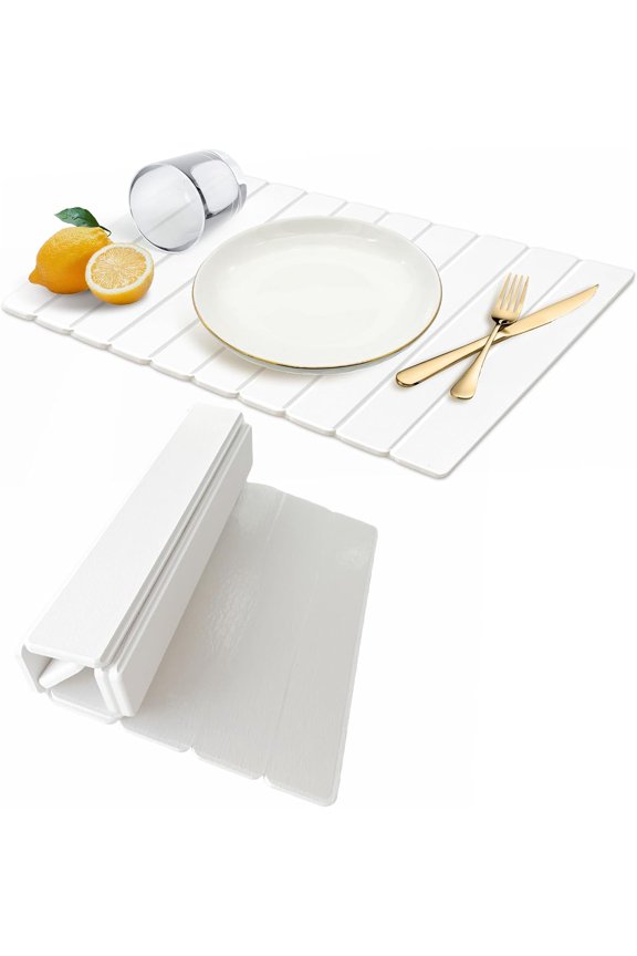 -Large Stone Dish Drying Mats for Kitchen Counter - 24"(L)×16"(W) Quick Dry Collapsible Dish Drying Mat for Dishes Bottles Cups, Eco-friendly Diatomaceous Earth Absorbent Mat for Any Countertop
