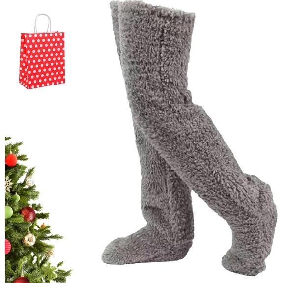 Goose down Knee Socks for Christmas,Soft Cozy over the Knee Long Tube Sock,Leg Warmers Fluffy for Cold Weather