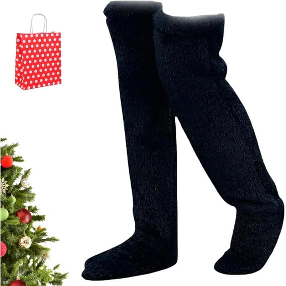 Goose down Knee Socks for Christmas,Soft Cozy over the Knee Long Tube Sock,Leg Warmers Fluffy for Cold Weather