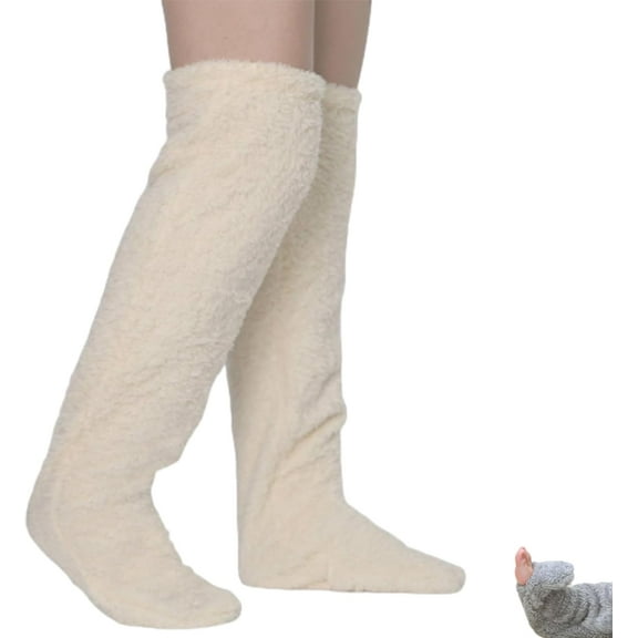 Goose down Knee Socks for Christmas,Soft Cozy over the Knee Long Tube Sock,Leg Warmers Fluffy for Cold Weather