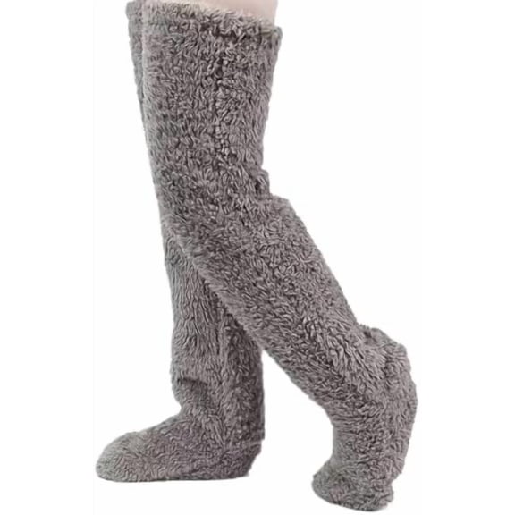 Goose down Knee Socks for Christmas, Winter Warm Long Fuzzy Thigh High Socks, Christmas Plush Knee High Sock