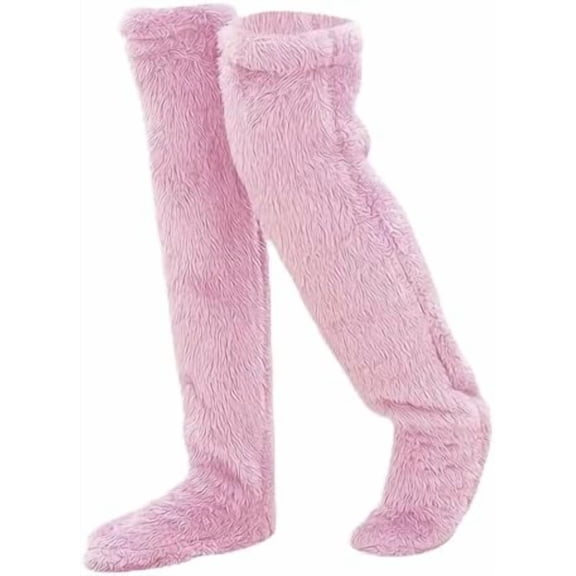 Goose down Knee Socks for Christmas, Winter Warm Long Fuzzy Thigh High Socks, Christmas Plush Knee High Sock