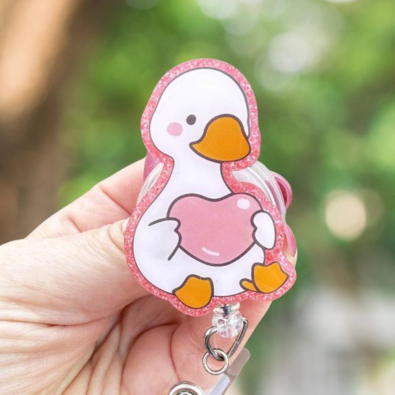 Goose holding heart Retractable Badge Reel, be my boo ID Holder, Nurse ID Clip
