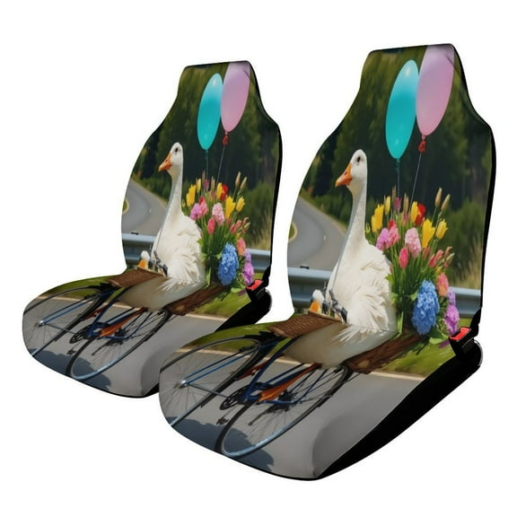 Goose on A Bike with Flowers Set of 2Pcs Car Seat Covers Easy Clean Automobile Seat Protector Car Interior Accessories