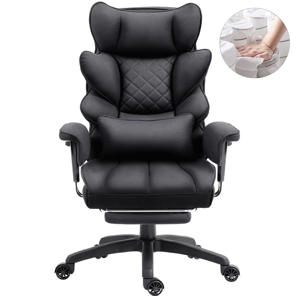 GOOSEA Office Chair Adult Fabric High Back Indoor Commercial Adjustable Seat Height Executive Chairs Footrest, Black