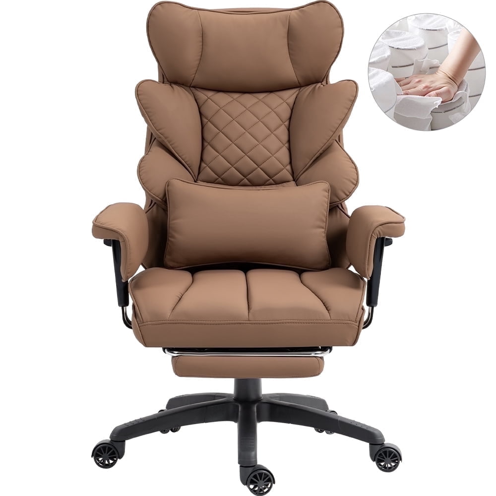 GOOSEA Office Chair Adult PU Leather High Back Indoor Commercial Adjustable Seat Height Executive Chairs Footrest, Brown