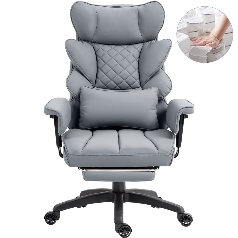 GOOSEA Office Chair Adult PU Leather High Back Indoor Commercial Adjustable Seat Height Executive Chairs Footrest, Gray