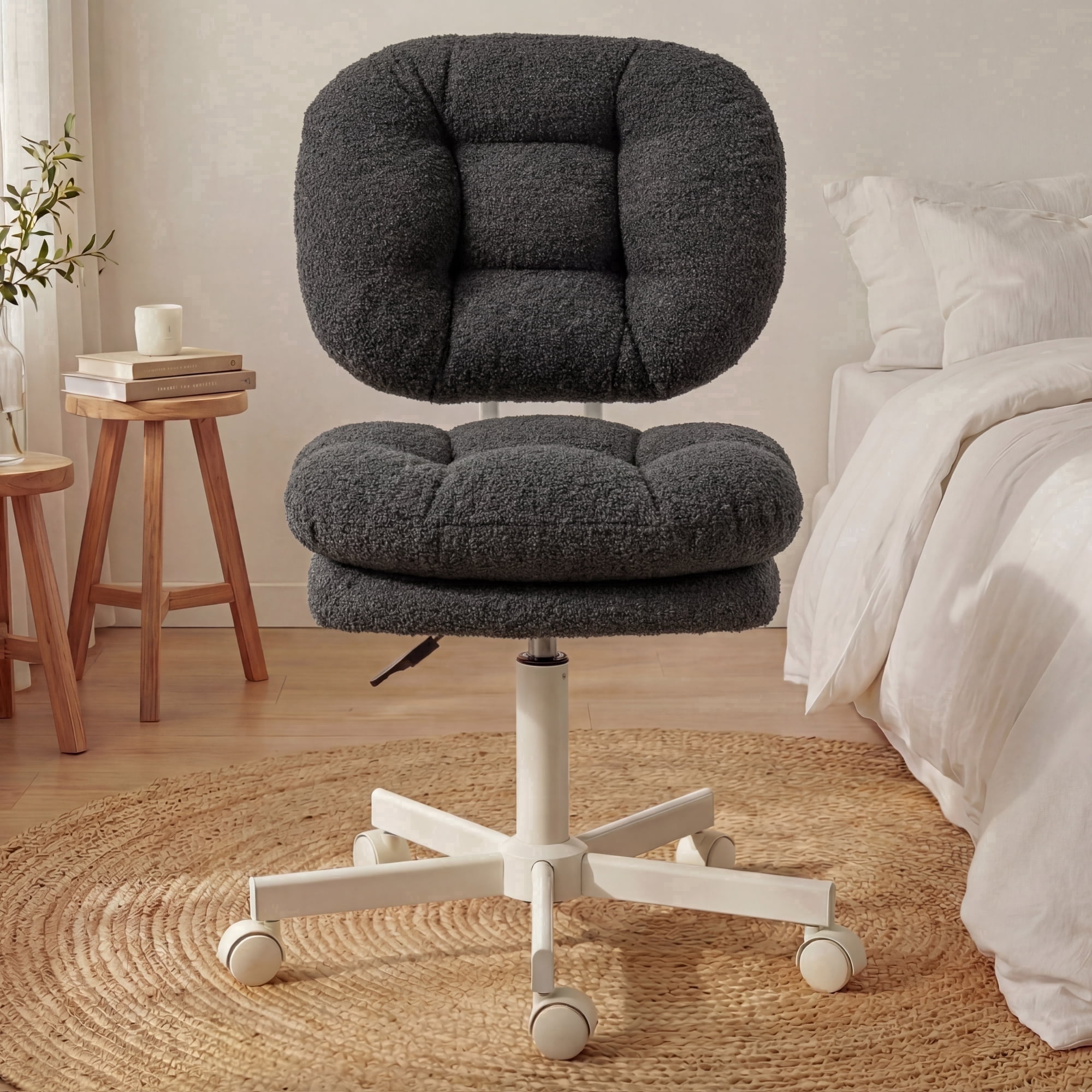 Goosea Office Desk Chair with Double-layer Thick Cushion and Backrest Vanity Chair, Armless Rotatable Computer Chair, Height Adjustable, Black