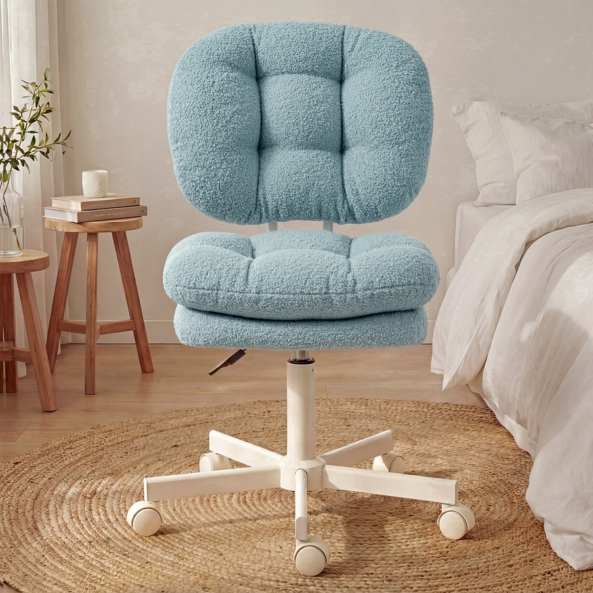 GOOSEA Adult Fabric Indoor Residential Adjustable Seat Height and Rotatable Office Chairs Footrest, Blue