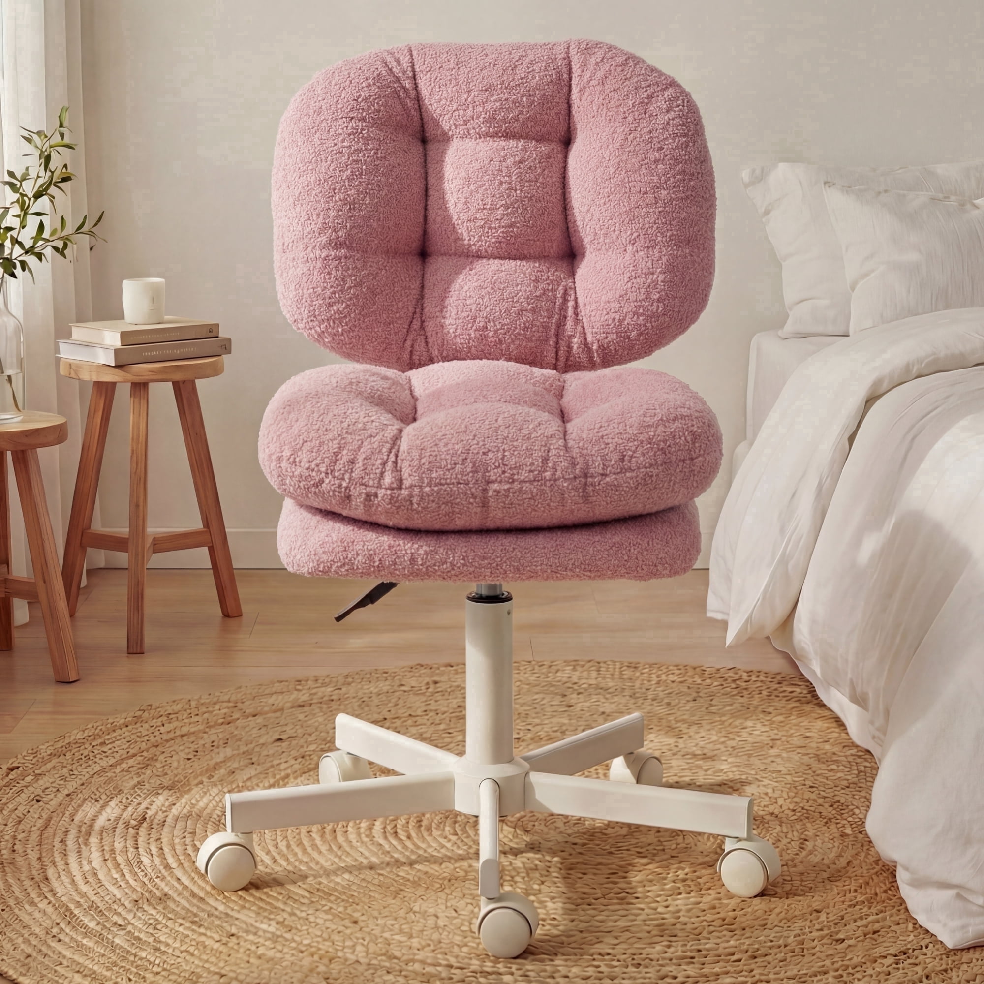 GOOSEA Adult Fabric Indoor Residential Adjustable Seat Height and Rotatable Office Chairs, Footrest, Deep Pink