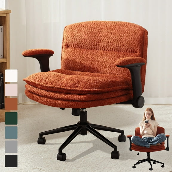 Goosea Ergonomic Armchair Office Chair, Swivel Vanity Chair with Adjustable Flip-up Arms and Wheels, Wide Seat Computer Chair with 3 Layer Cushions, Orange