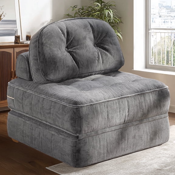 Goosea Folding Sofa Bed with Pillow, Convertible Comfy Couch Bed for Adults, Modern Ribbed Design for Apartment Living Room and Bedroom, Single Size, Grey