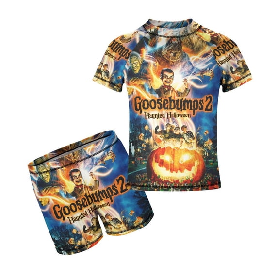 Goosebumps Boys 2-Piece Swimsuit Set, Short Sleeve Rash Guard & Swim Trunks