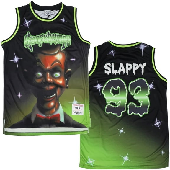 Goosebumps Slappy The Dummy Men's Headgear Classics Embroidered Basketball Jersey (Medium, Black)