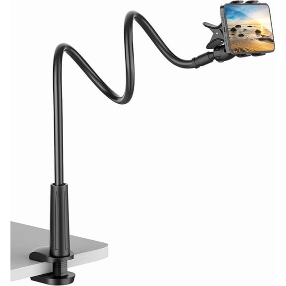 Gooseneck Cell Phone Holder, Universal 360 Flexible Phone Stand Lazy Bracket Mount Long Arms Clamp for Phone 13 Pro Xs Max XR X 8 7 6 6s Plus and Other 3.5~6.7'' Device (Black)