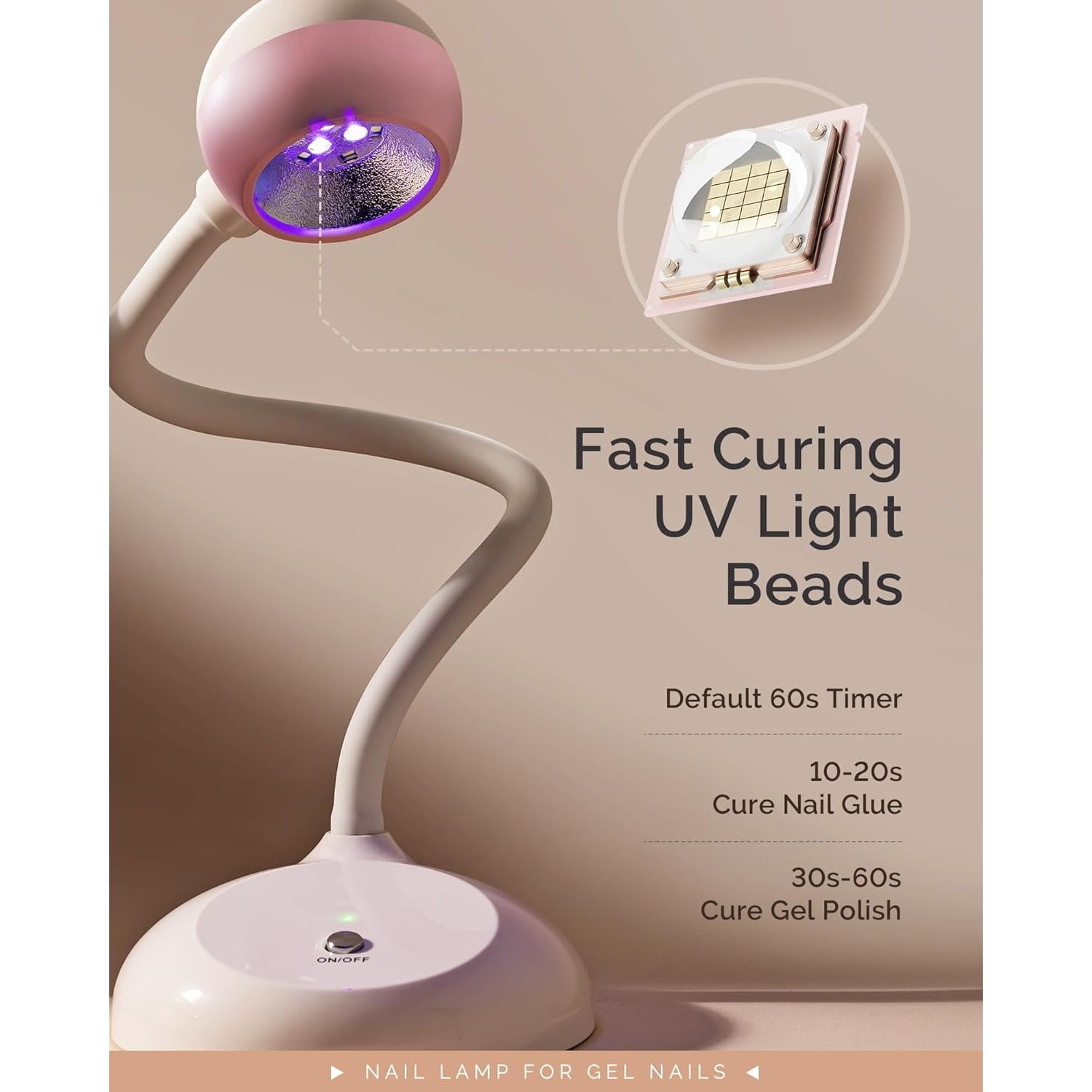 Gooseneck Cordless UV Nail Lamp with Adjustable Light Angle, S-Pro09M 2-In-1 Rechargeable Fast Curing Nail Dryer Cures All Gels, Especially Rhinestone Glue & Liner Gel Polish