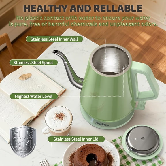 Gooseneck Electric Kettle(0.8L),1200 Fast Boiling,Stainless Steel ,Automatic Shut Off,Pour Over Kettle for Small Kitchen,RV,Trip,Coffee & Tea- Green