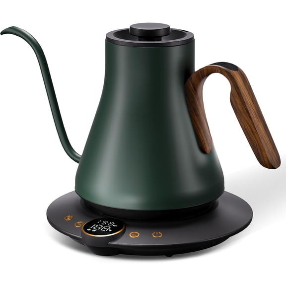 Gooseneck Electric Kettle, 1 F Precise Temperature Control, 1500W Fast Heating, Pour Over Coffee & Tea Kettle with Brew Timer & Keep Warm, Stainless Steel, 0.9L (Delacroix Green)