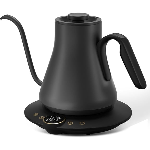 Gooseneck Electric Kettle, ±1 ° F Precise Temperature Control, 1500W Fast Heating, Pour Over Coffee & Tea Kettle with Brew Timer & Keep Warm, Stainless Steel, 0.9L