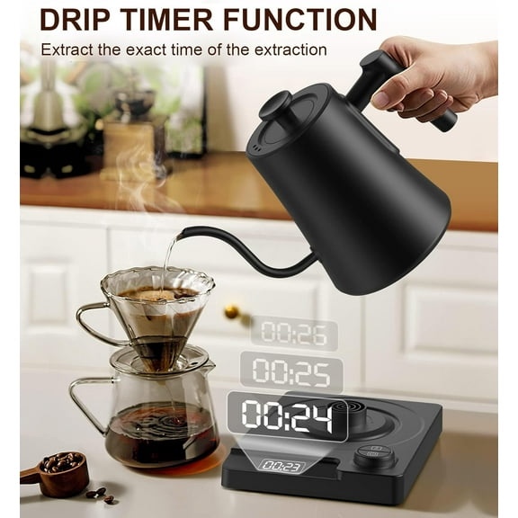 Gooseneck Electric Kettle with ±1 ℉   Precision Temperature Control for Pour Over Coffee & Tea, Rapid Boil, 304 Stainless Steel, Built-in Brew Timer, 1200W/1.0L