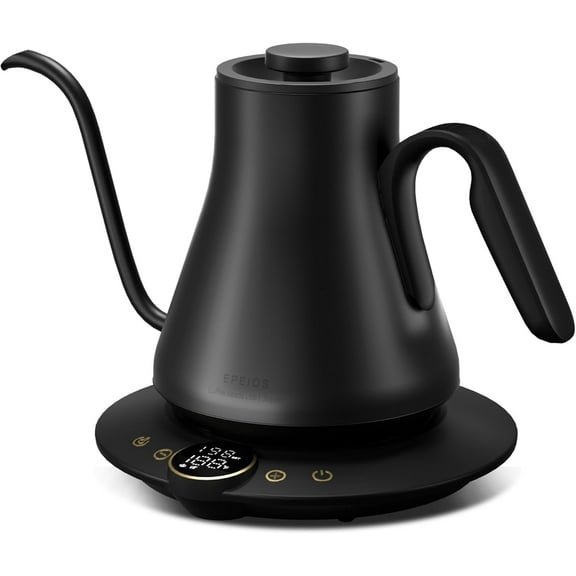 Gooseneck Electric Kettle with +-1? Temperature Control for Pour Over Coffee & , Quick Heating,  Stainless Steel, Built-in Brew Timer, 1500W/0.9L (Ebony Black)
