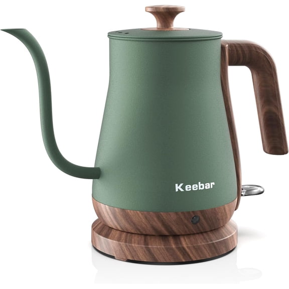 Gooseneck Electric Kettle, Tea Kettle Stainless Steel, Pour over kettle for Coffee, 1000W Hot Water Auto Shut Off, 0.8L, Wood-like Grain Finish Handle, Matcha Green
