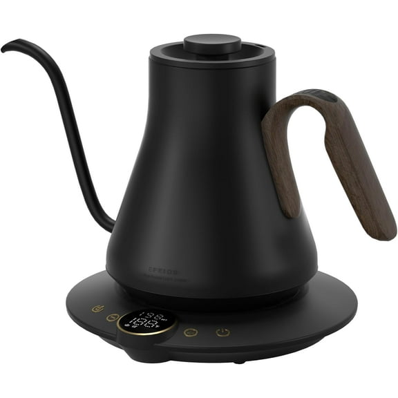 Gooseneck Electric Kettle with 1 Temperature Control 1500W 0.9L BPA-Free Stainless Steel Built-in Brew Timer Black Walnut