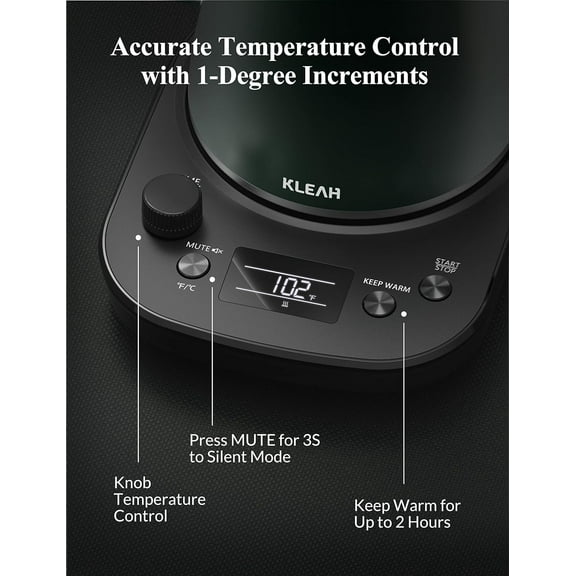 Gooseneck Electric Kettle with Precise Temp Control - 0.8L Auto Shut Off Tea & Coffee Maker, 1200W Quick Heat Keep Warm, Green