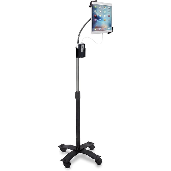 Gooseneck Floor Stand CTAs Compact, Adjustable with Swivel Casters for iPad 7th/ 8th/ 9th Gen 10.2, Air 4, 12.9, Surface Pro, Zebra & Other 7-13 Tablets (PAD-CGS)