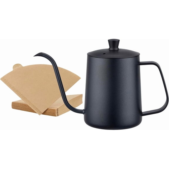 Gooseneck Kettle 20oz 600ML 304 Stainless Steel Coffee & Tea Kettle, Narrow Long Spout, Easy-Clean Design with 40 Filters, Perfect for Pour Over Coffee, Home Brewing, Camping & Tea Lovers