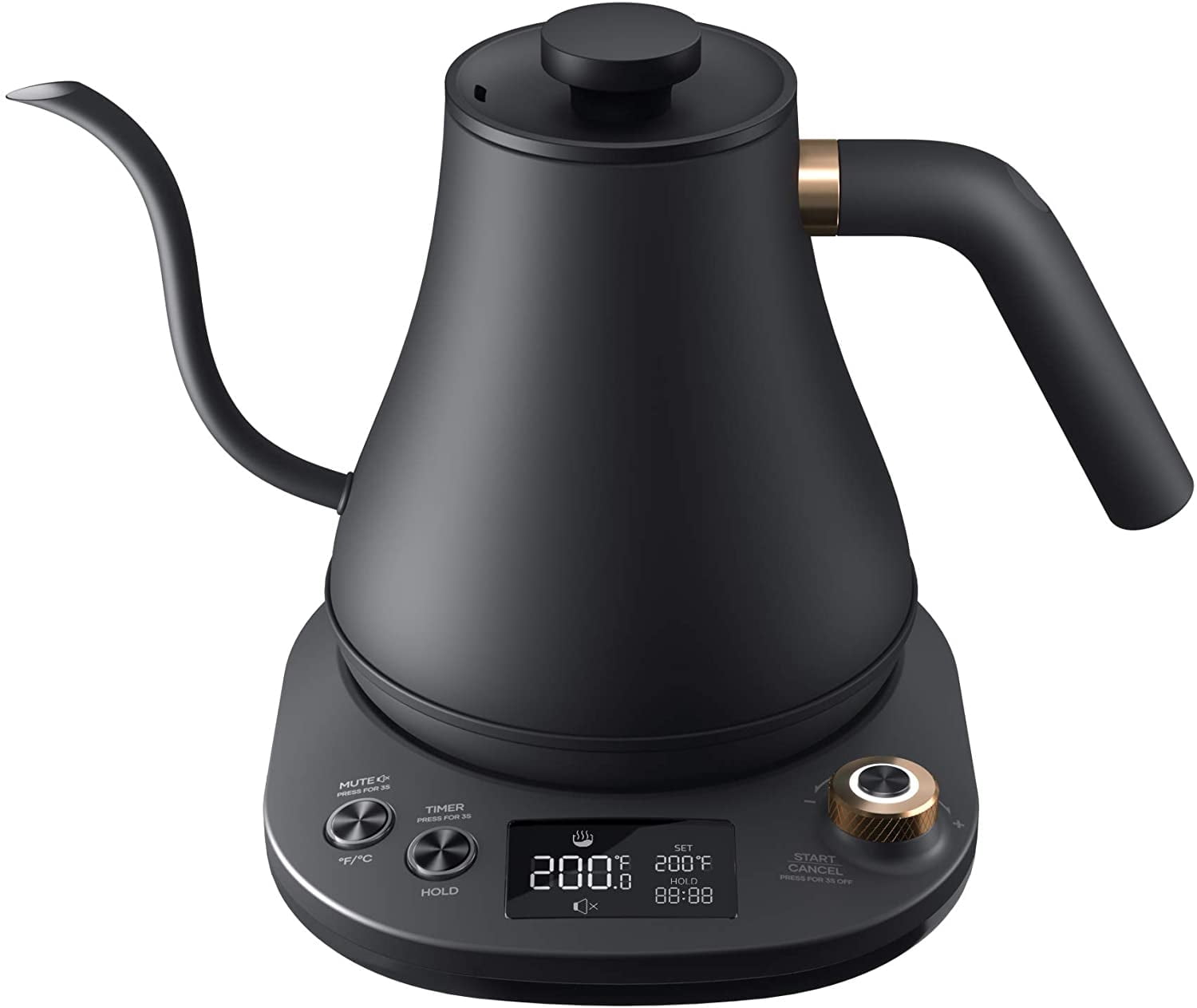Gooseneck Kettle Temperature Control, Pour Over Electric Kettle for Coffee and Tea, 100% Stainless Steel Inner, 1200W Rapid Heating, 0.8L, Built-in Stopwatch